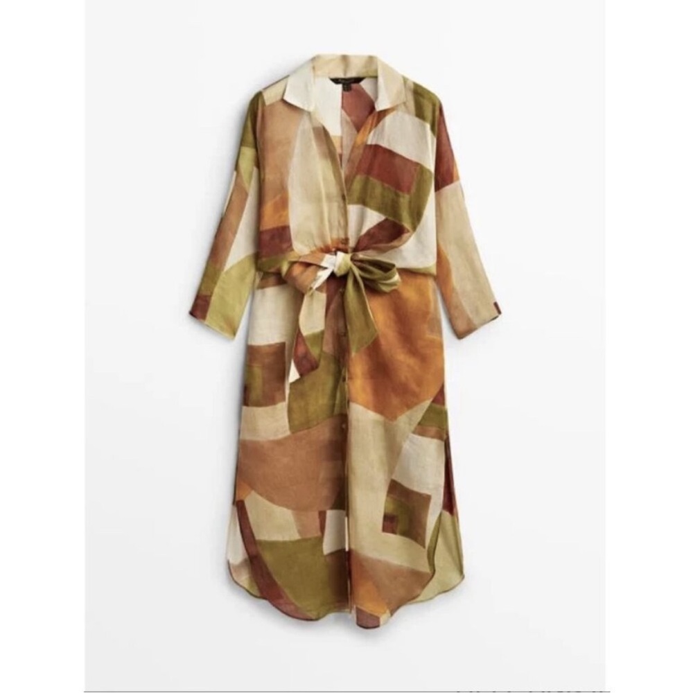 Massimo Dutti Earth Tone tie front dress
